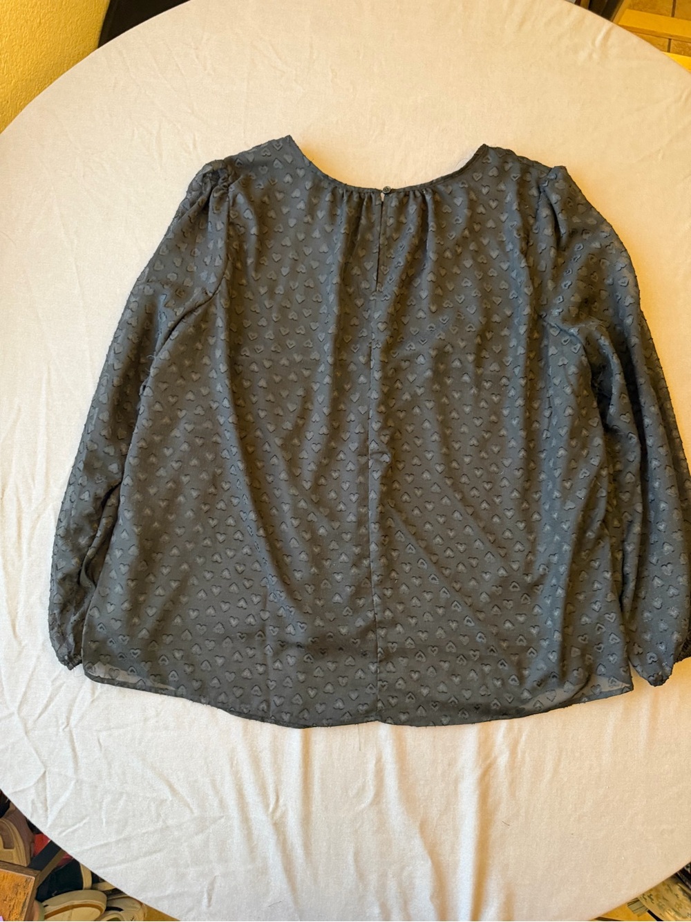 Women's Black Heart-Textured Long Sleeve Blouse